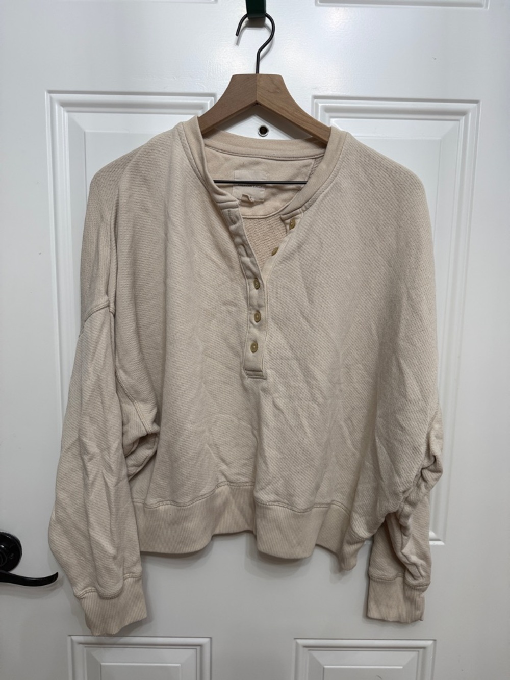 American Eagle Outfitters Cream Henley Button-Front Sweatshirt